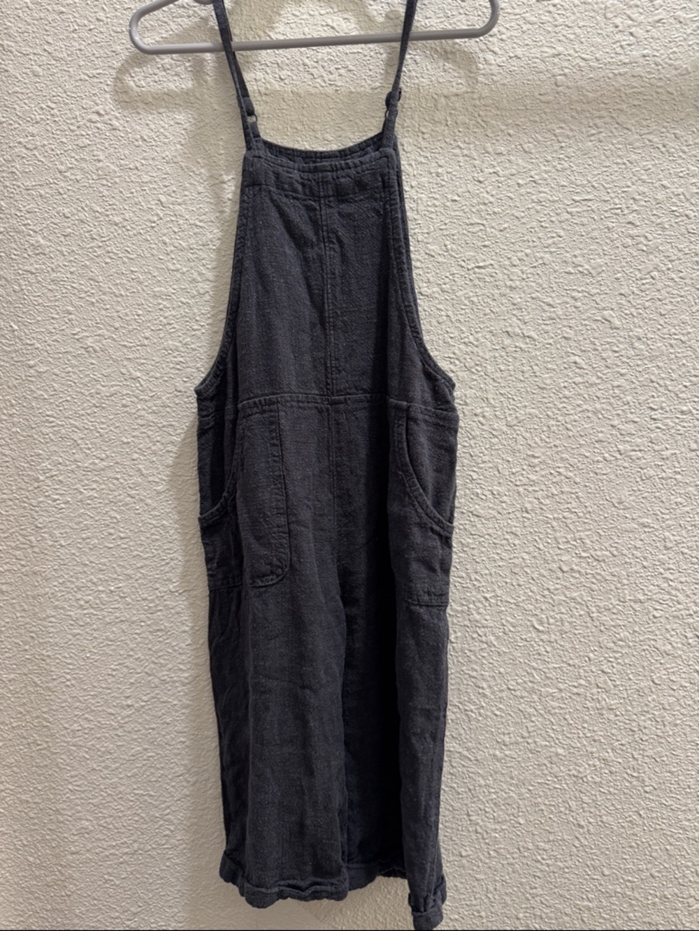 Charcoal Black Linen Overalls with Pockets
